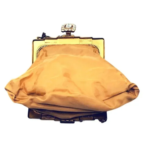 Whiting & Davis Vintage Bag Gold Mesh Evening Handbag With Rhinestone Clasp & Ch - Picture 6 of 10